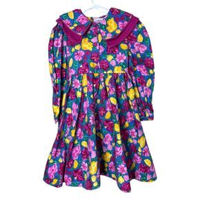 Vintage Plum Pudding Ltd. Pink & blue floral long sleeve‎ dress Size 7